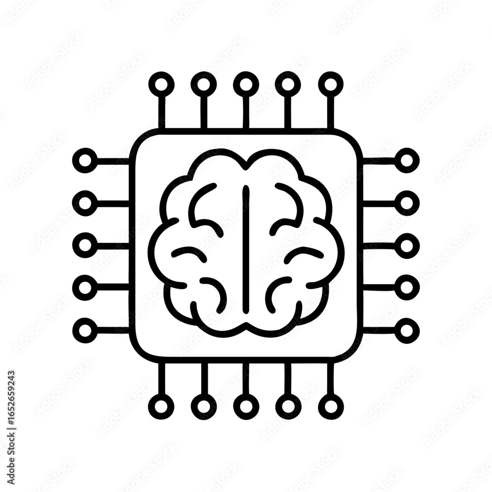 Poster artificial intelligence microchip with brain inside. technology and data processing concept. vector 