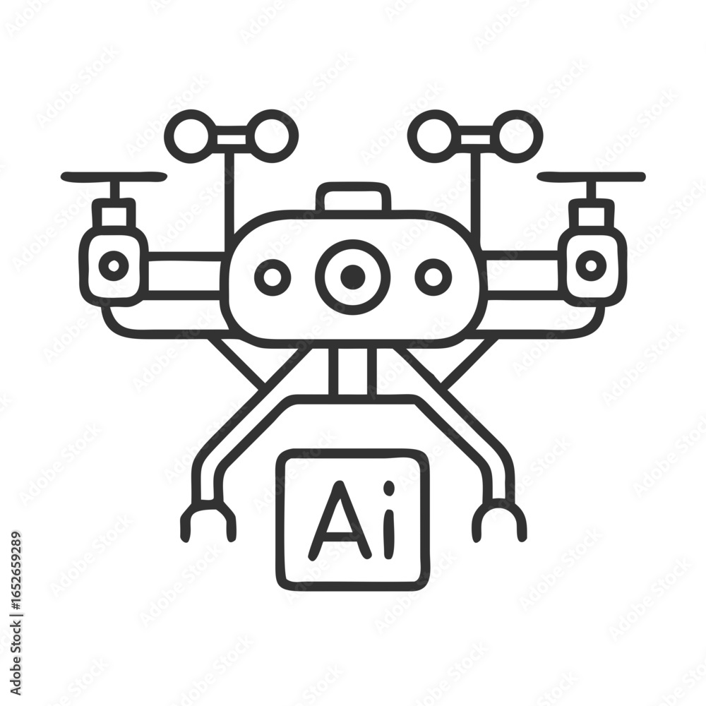 Poster drone with ai artificial intelligence. quadrocopter futuristic technology. delivery modern transport