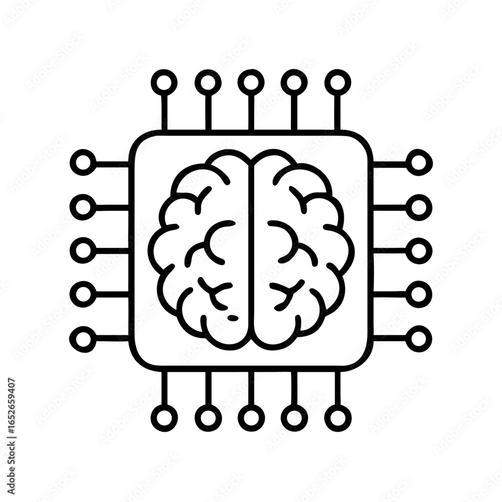 Aufkleber brain on microchip icon representing artificial intelligence and machine learning. modern technology
