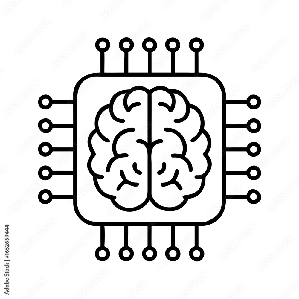 Poster brain as a microchip concept, artificial intelligence and machine learning. modern technology outlin