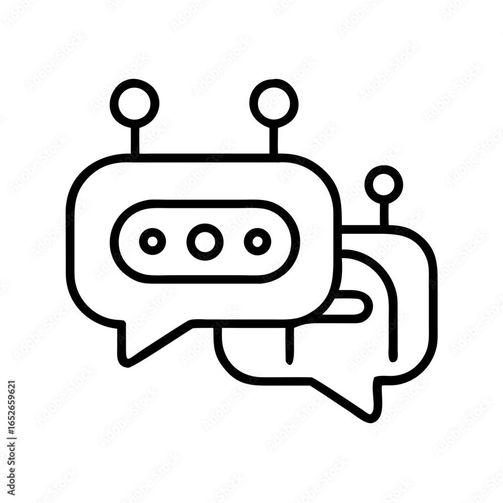 Poster chatbot conversation icon. ai talking bubble symbol with robot head for modern technology assistance