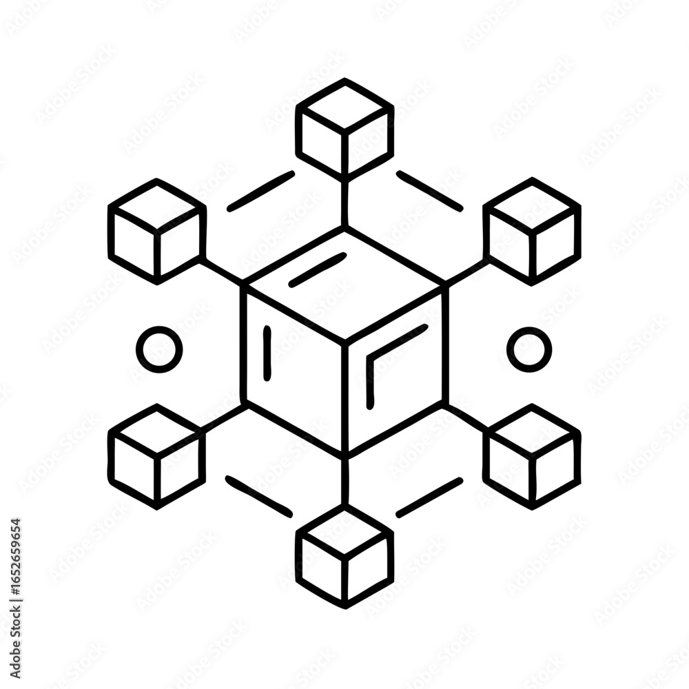 Poster cube network line icon. blockchain technology, artificial intelligence, and data connection concept.