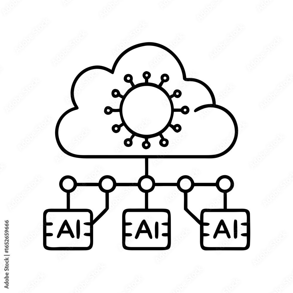 Poster cloud based artificial intelligence network connection icon for modern technology and data processin