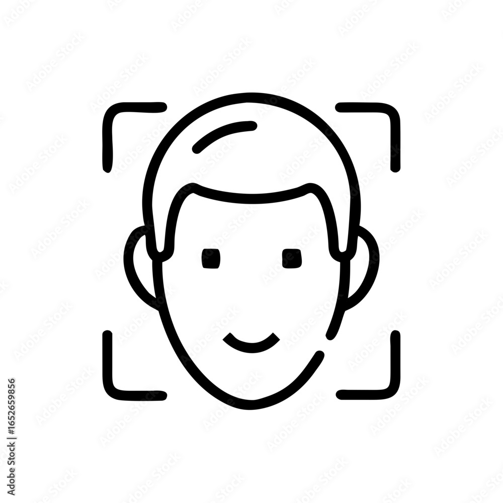 Poster man face with recognition frame as biometric identification and scanning concept. modern digital tec