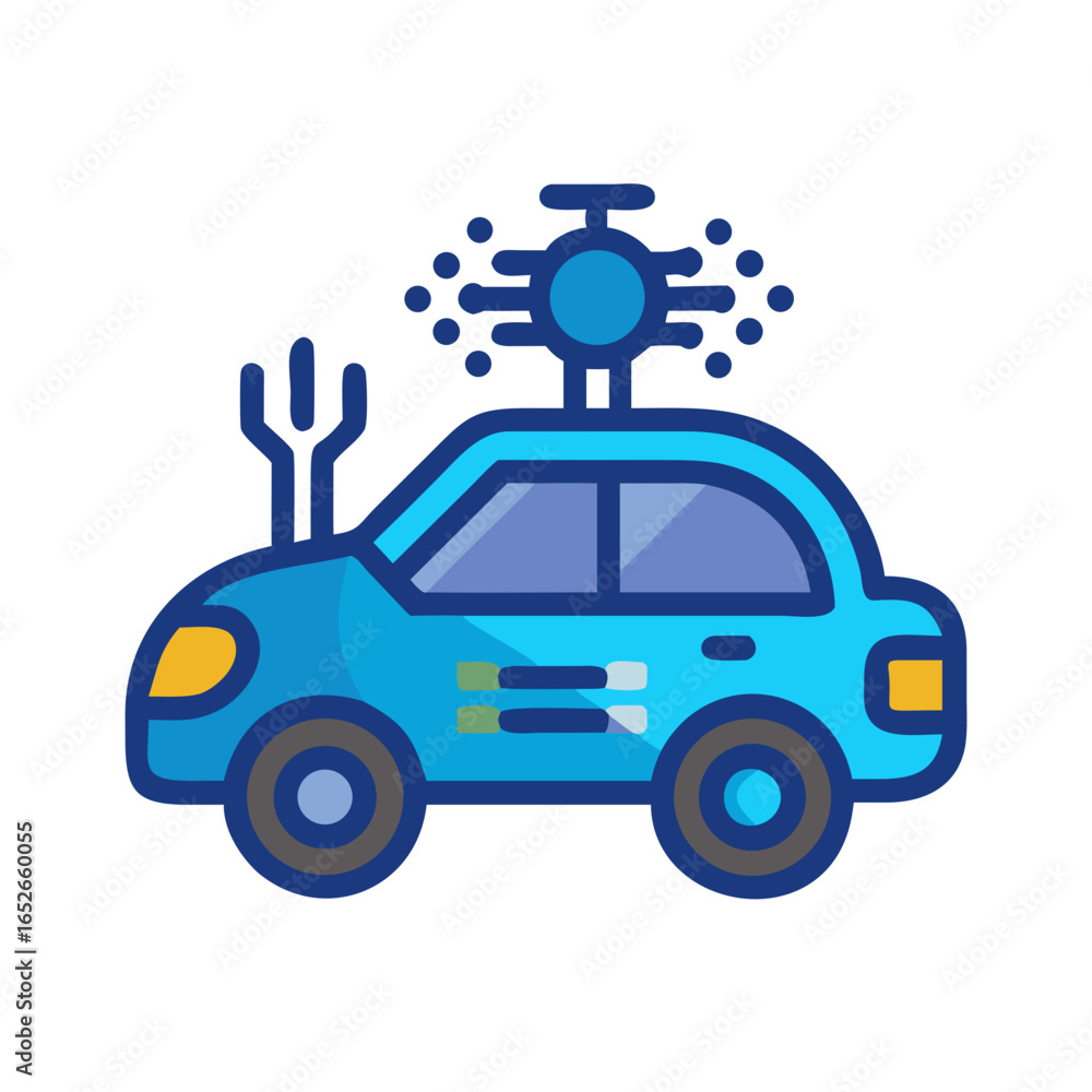 Poster self-driving car icon representing autonomous vehicle technology and artificial intelligence develop