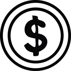 Simple black and white illustration of a dollar coin symbol representing currency and financial transactions