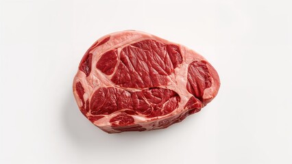 Fototapeta premium Raw rib eye steak laid out flat against a white backdrop