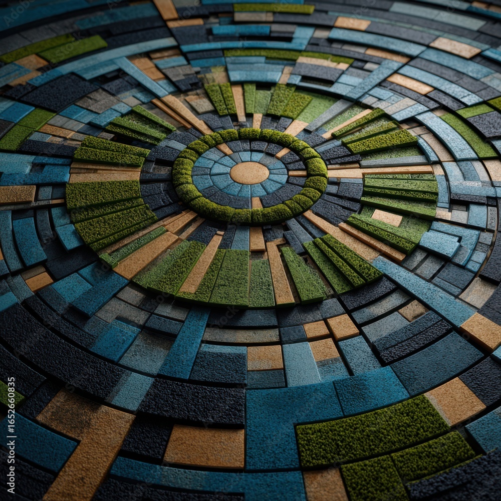 Aufkleber abstract geometric pattern with vibrant colors and textures forming concentric circles in a modern d