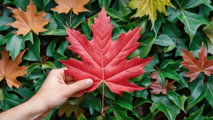 Bright red oak branch set on a plain white background