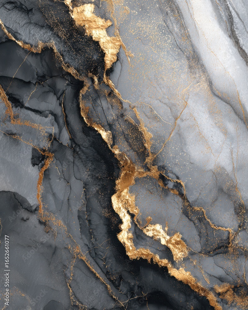 Poster abstract grayscale marble texture with gold veining and shimmering details for elegant design projec