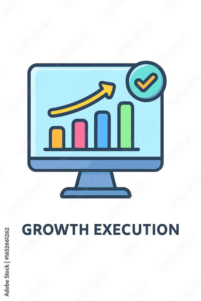 Aufkleber growth execution chart on computer screen with colorful bars growth execution screen