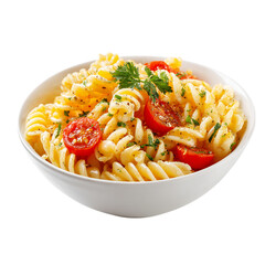 Pasta in white bowl on transparent background