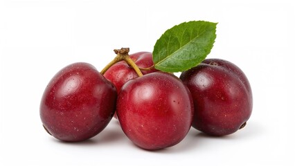 Obraz premium Fully grown plums set against a plain white surface