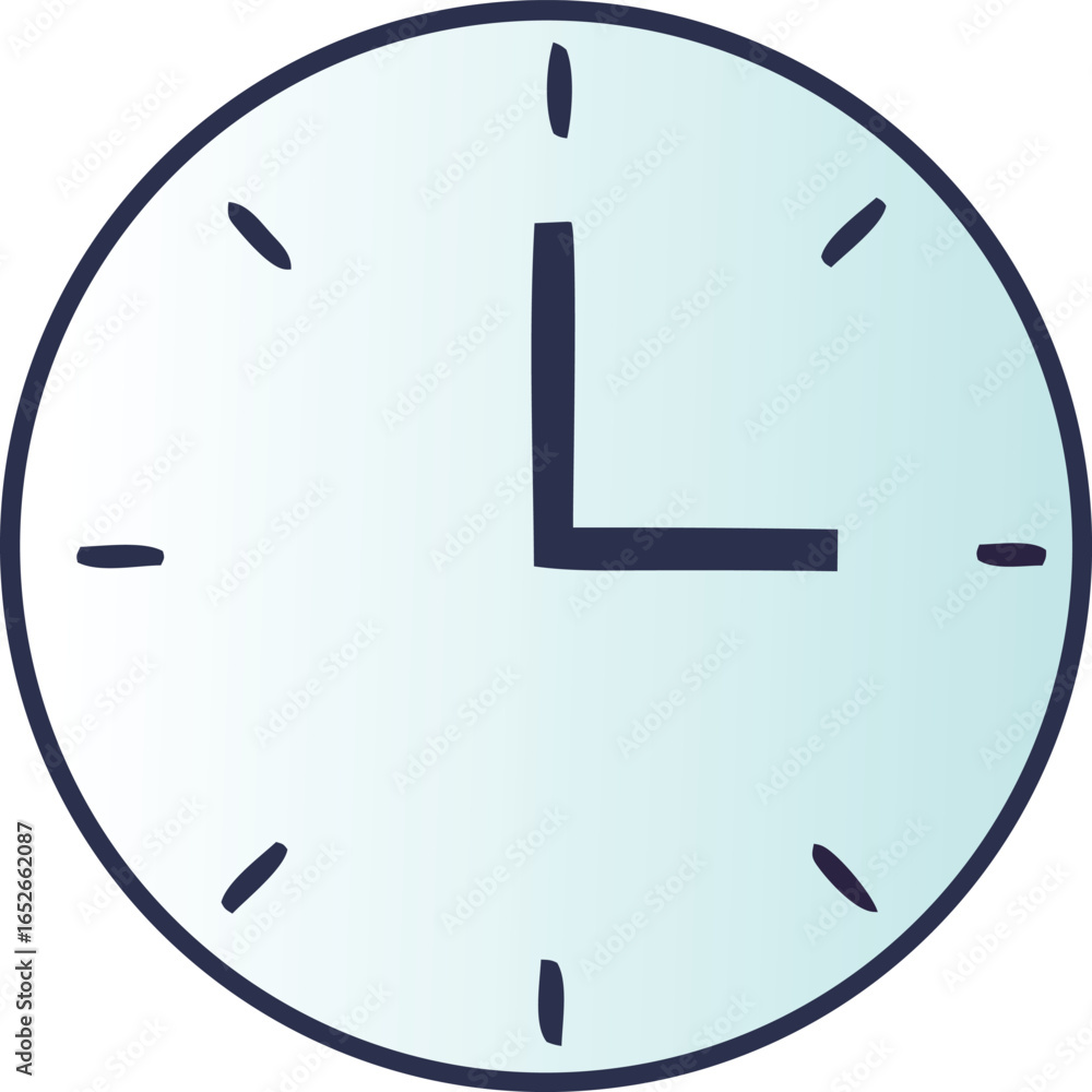 Poster simple cartoon clock face showing exactly three o clock with minimalist hour and minute hands