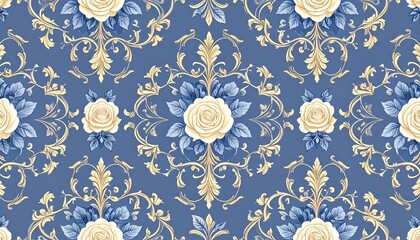 高級感のある青とグレーのロココ調壁紙デザイン Luxury Rococo Wallpaper Design in Blue and Gray Tones	