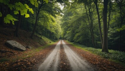 Obraz premium Trail winding amidst dense woodland