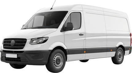 White Panel Van With Black Grille Tinted Windows And Grey Wheel Rims On A Transparent Background Isolate White Van