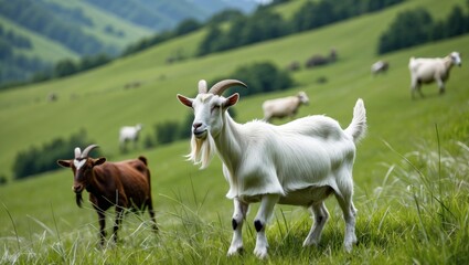 Flock of goats in the open land