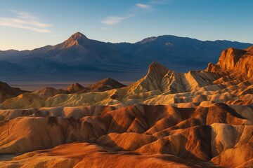 Morning light illuminating the Golden Canyon mountains