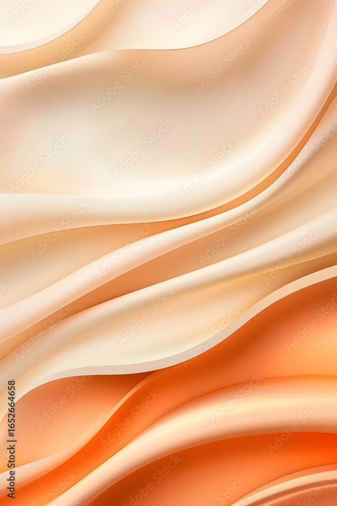 Poster abstract illustration of flowing silk fabric in soft peach and cream tones, creating a sense of eleg