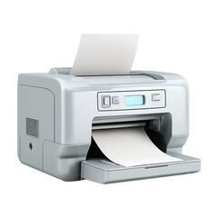 Modern printer with paper isolated on transparent background, a common office equipment for printing documents and images