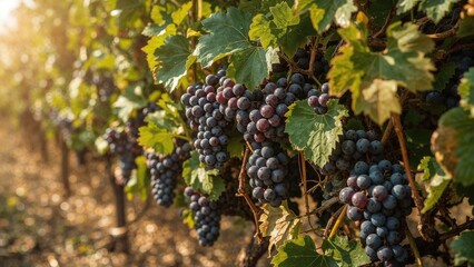 Obraz premium Clusters of luscious grapes ready for harvest, captured with a shallow focus