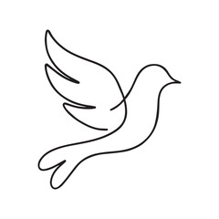 Obraz premium Line art shows a dove with spread wings on a transparent background