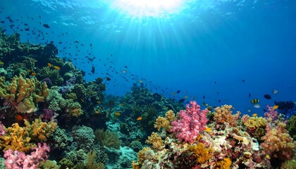 Naklejka premium Vibrant underwater coral reef scene