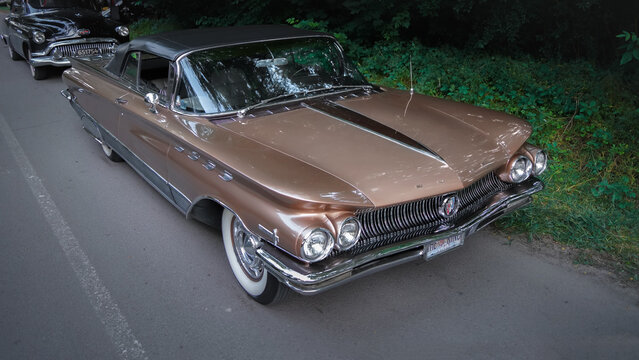 Iconic fin style American classic 1960 Buick Electra Convertible 225 (Deuce and a Quarter) in bronze color is parked. 16:9 wide image. May 27, 2025, Palic, Serbia
