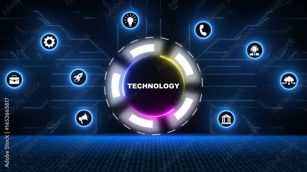 Poster abstract digital technology concept with icons and futuristic animated background