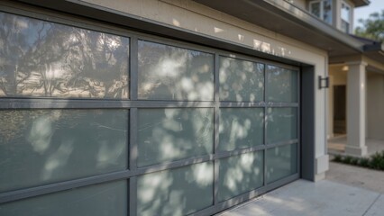 Fototapeta premium Garage entrance constructed with a metal skeleton and clear plastic covering