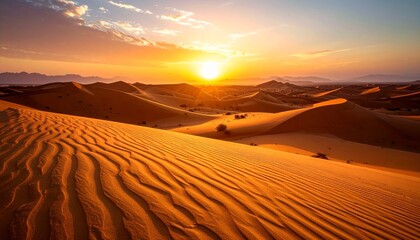 Golden Desert Dunes At Sunset A Tranquil Landscape Photograph