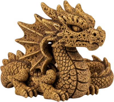 Detailed Stone Dragon Figurine With Textured Scales Wings And Claws Isolated Transparent Background Fantasy Transparent Background