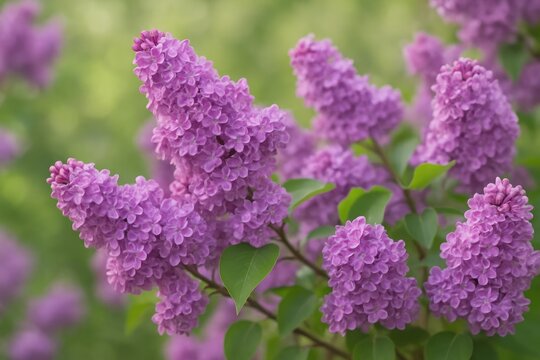 Spring scene featuring vibrant purple lilacs in full bloom