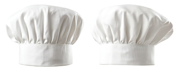 Two white chef hats, a symbol of culinary expertise and professionalism isolated on transparent background
