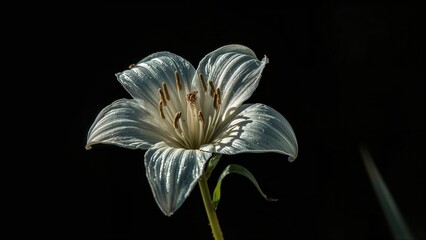 Detailed view of a maritime squill blossom, Drimia maritima, a medicinal species originating from a sea-adjacent area; with a dark background.