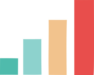 Rising bar chart illustrating growth and progress with a gradient of colors from teal to orange and red