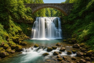 Obraz premium Journey Through a Magnificent Waterfall Scene