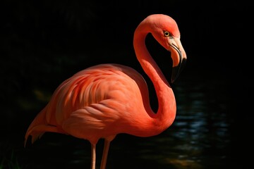 Fototapeta premium A flamingo lurks in the dark shadows