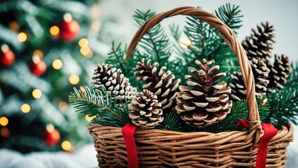 Collection of pine cones in a basket