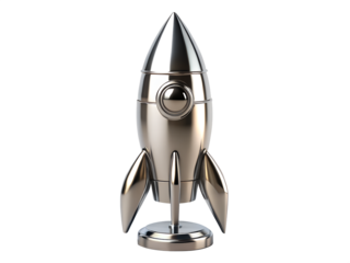 Shiny metallic rocket model isolated on transparent background, a symbol of space exploration, technological innovation, and the pursuit of ambitious goals