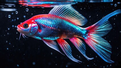 Fototapeta premium Colorful Siamese fighting fish in action on a black background