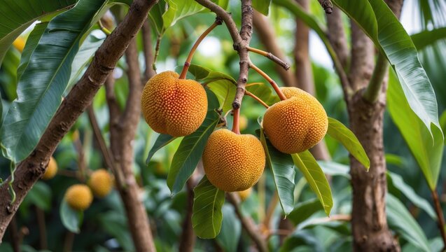 Cerbera oddloam fruit growing on a tree