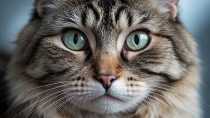 A cat's face staring straight ahead