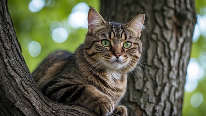 A cat resting on a tree limb