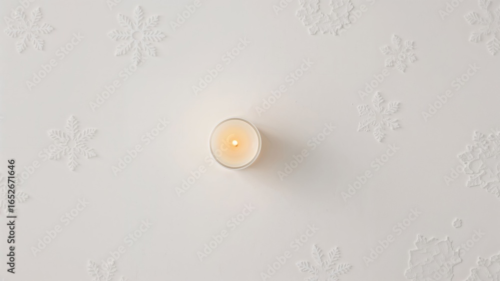 Poster overhead view of a candle placed on a table with festive abstract patterns and textured design
