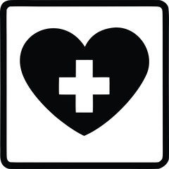 Obraz premium Black heart symbol with a white medical cross inside representing health and care