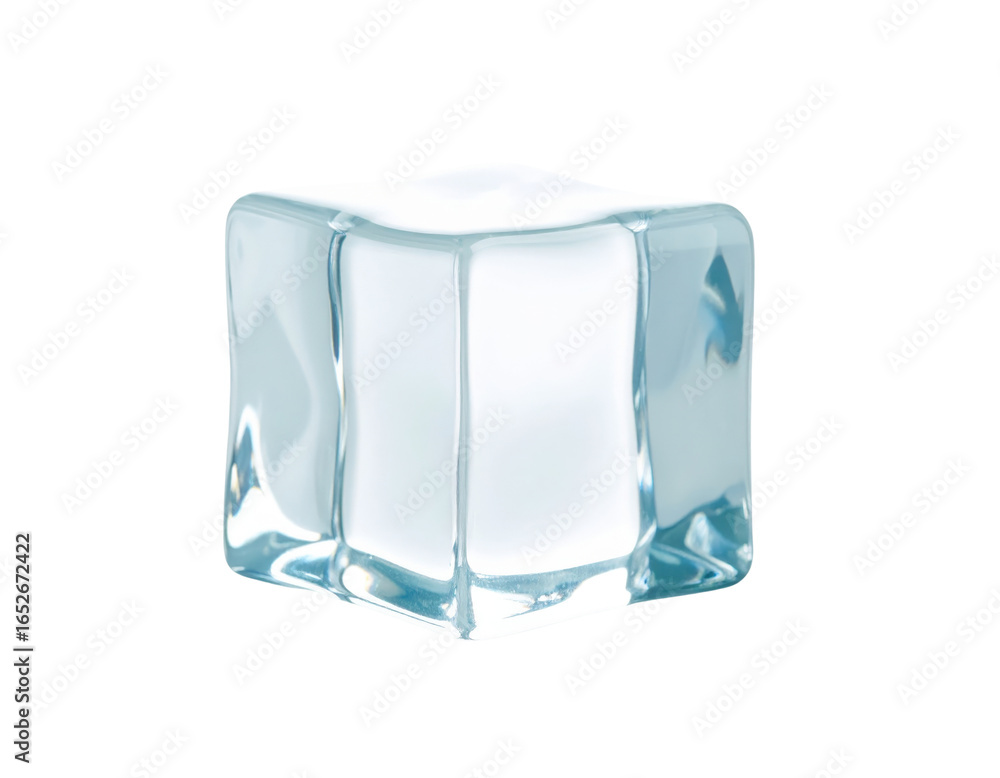 Aufkleber single translucent ice cube with a cool blue tint and smooth reflective slightly melting surface.