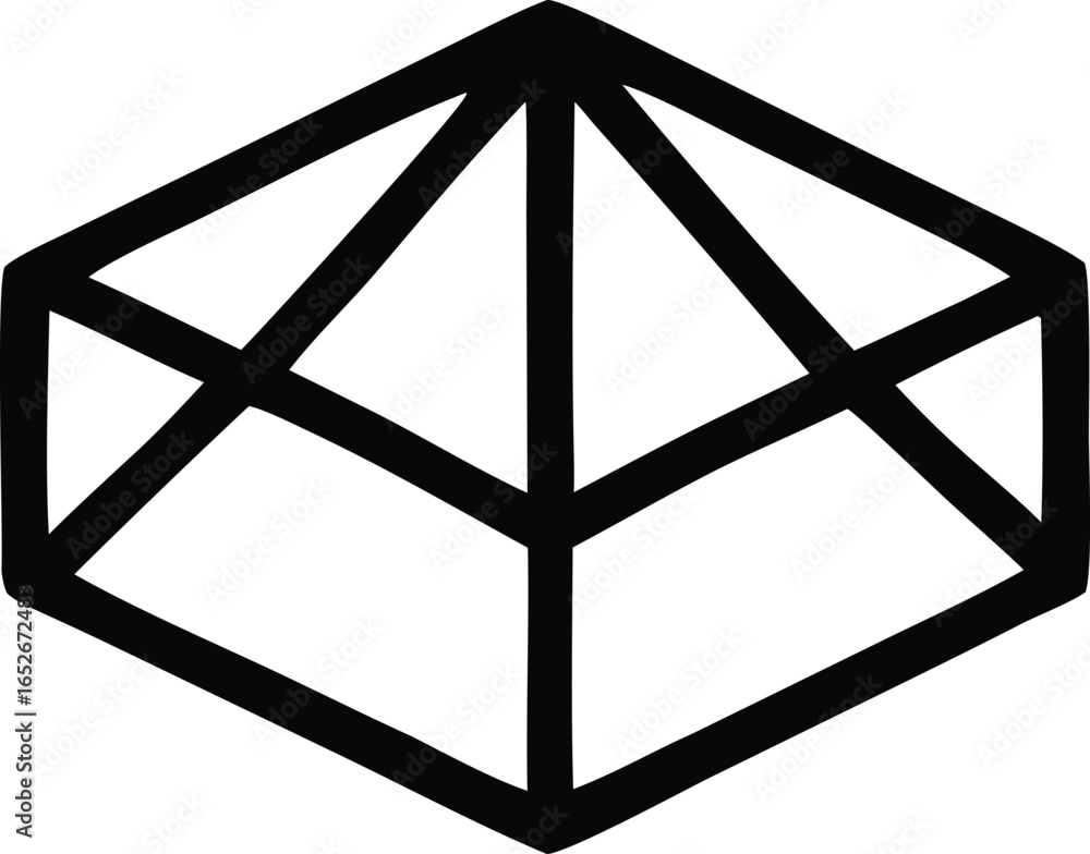 Poster abstract geometric black and white wireframe hexagonal prism with internal triangular structure