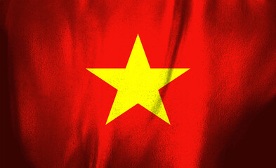Waving flag of Vietnam displays vibrant red and yellow colors